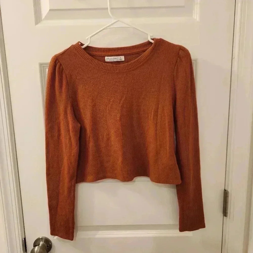 Arizona‎ Size M Burnt Orange Crop Sweater Crew Neck Womens #Q362